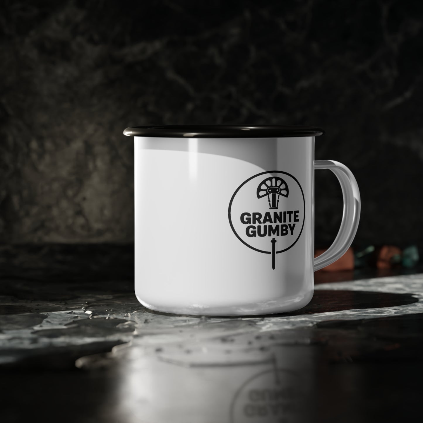 “Coffee at Dawn. Whiskey at Dusk.” Enamel Camp Mug | Granite Gumby